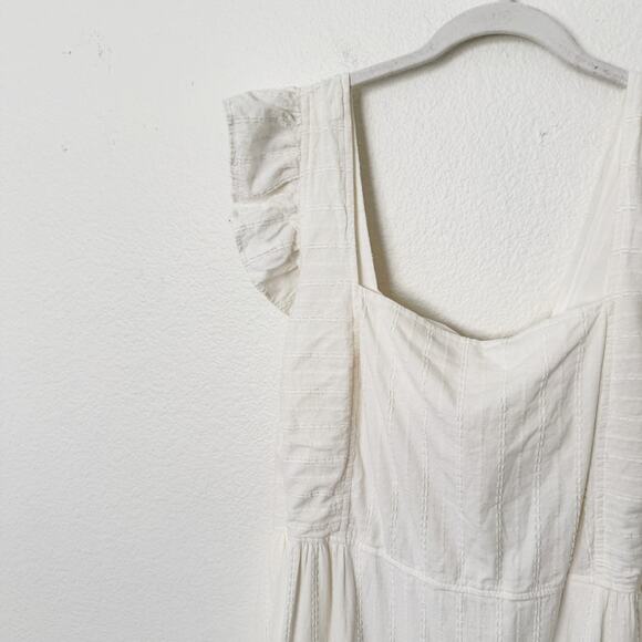 [Madewell] Cream Ruffle Strap Textural Striped Tiered Midi Dress Cutout Back 2X - Picture 7 of 12